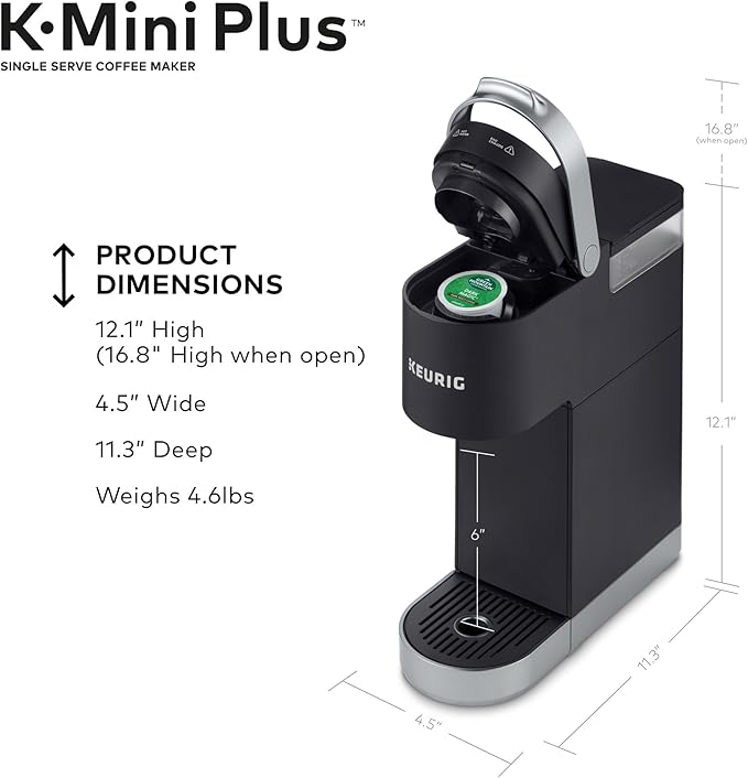 Keurig K-Mini Plus Single Serve K-Cup Pod Coffee Maker, with 6 to 12oz Brew Size, Stores up to 9 K-Cup Pods, Travel Mug Friendly, Cool Aqua