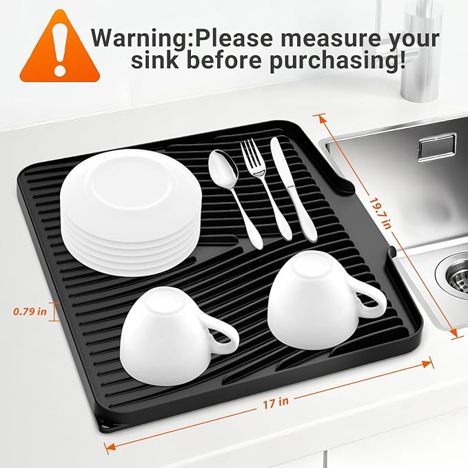 Silicone Dish Drying Mat for Kitchen Counter, Dish Drying Pad, Non-Slip Drain Pad with Built-in Drain, Heat Resistant Stone Drying Mat