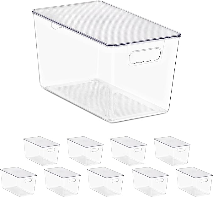 Sorbus Clear Storage Bins with Lids, 10 Pack X-Large Organization Bins with Handles – Clear Stackable Storage Containers for Storage, Pantry, Fridge, Cabinet, Closet & Kitchen Organization – BPA-Free