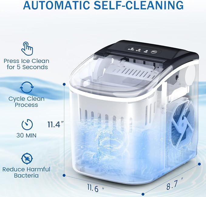 Electactic 9 Cubes Ready in 6-8 Mins Countertop Ice Maker, 26.5Lbs per Day Stainless Steel Portable Ice Maker, Ice Maker Machine with Carry Handle, for Home/Kitchen/Camping/RV (Silver)