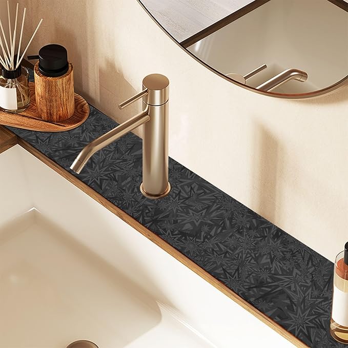 Kitchen Sink Splash Guard 1 PC 30 Inch Sink Faucet Mat Splash Guard for Bathroom Countertop Water Absorbent Foldable Cuttable Soft Washable Black