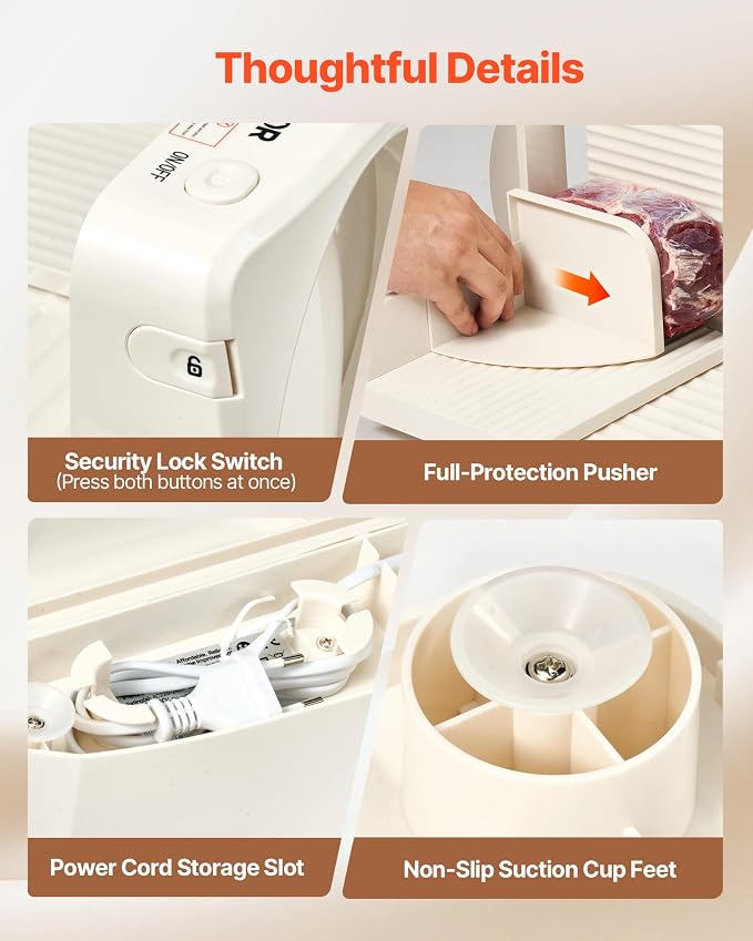 VEVOR Meat Slicer, 6.7" Foldable Electric Cutter with Dual Security Lock, 0-0.59" Adjustable Thickness, Easy to Clean, 180W Home Food-Slicer for Frozen Meat, Ham, Baguett, Steak
