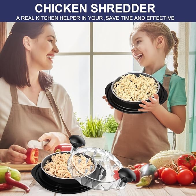 2025 Model Chicken Shredder – Separate Plate, Automatic Soap Dispenser Cleaning Brush, Anti-Slip – Large 9.8” Chicken Breast Meat Shredder, Chicken Shredder Tool Twist, Dishwasher Safe, BPA Free