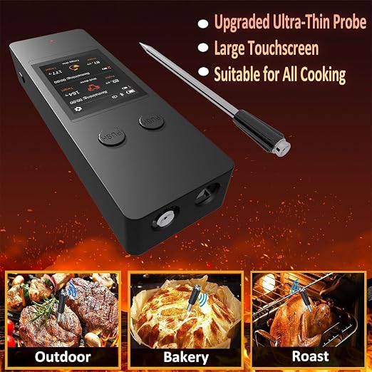 800FT Wireless Meat Thermometer Digital with 2 Upgraded Ultra-Thin Probe, Large Touchscreen, Kitchen Food Thermometer for Cooking Oven, Smoker, Rotisserie, BBQ, Christmas Gifts (White)
