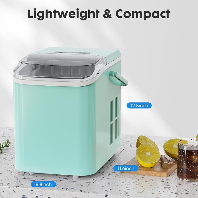Hexago Countertop Ice Maker, 6-Min Fast Ice Machine with 2 Sizes Bullet Ice, Self-Cleaning Portable Ice Maker with Handle, 26.5 lbs/24H, Quiet Ice Maker for Home, Office, RV & Party