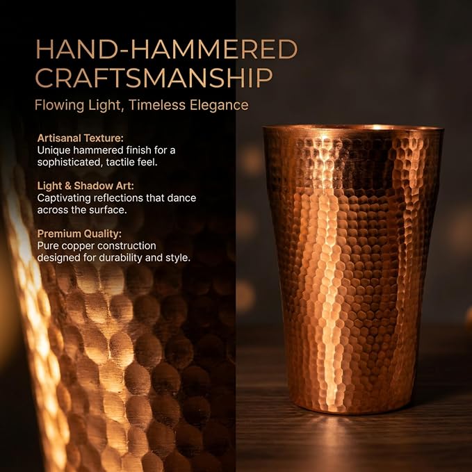 YJX 13.5oz Pure Copper Cup for Drinking, Hammered Copper Tumbler, 100% Solid Copper Drinking Cup for Water, Whiskey, Cocktails, Vintage Bar Ware, Handcrafted Teacup Gift