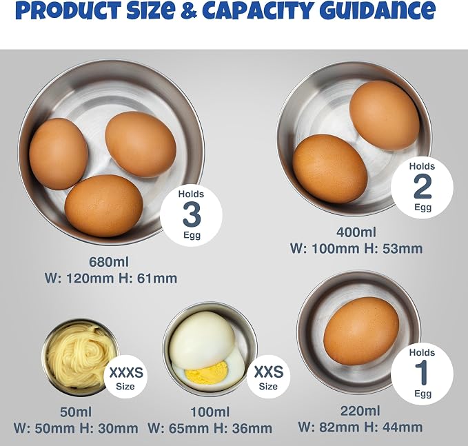 18/8 Stainless Steel Food Snack Storage Containers(5 Pack: 2/4/8/14/24oz) | Stackable, Leakproof Lunch Box with Silicone Lid, for Kids and Toddler Home School Use