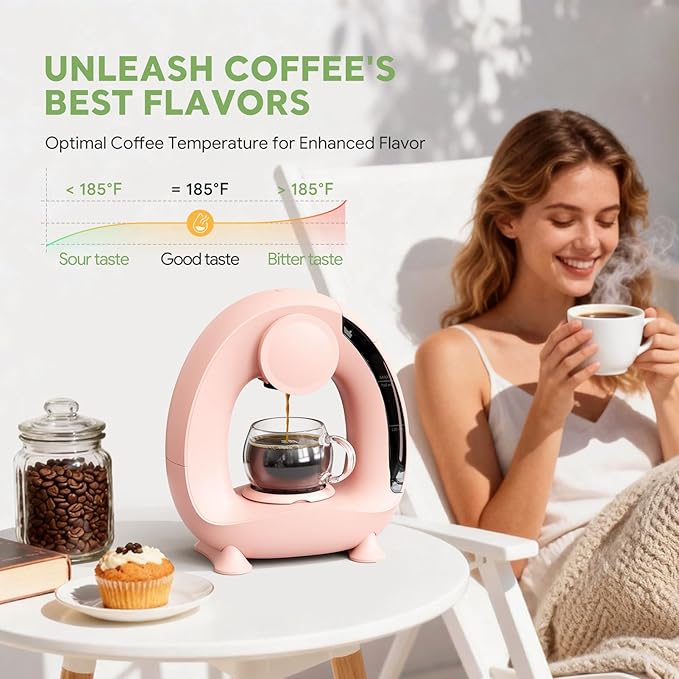 Single Serve Coffee Maker 2 in 1, 1400W Fast Brewer for K-Cup Pods & Ground Coffee, One-Touch Americano & Tea Machine with 2 Reusable Filters, Compact Design for Home Office RV Dorm
