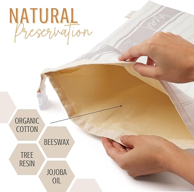 Nectar & Nest Reusable Beeswax Bread Bags for Homemade Bread & Sourdough – XL Eco-Friendly, Natural, Food-Safe Storage Bag to Keep Loaves Fresh Longer – Sustainable, Zero Waste