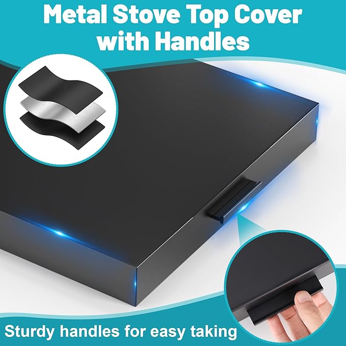 Stove Top Cover, Large Gas Stove Cover Board, 30" L x 22" W x 3" H, Metal Stove Top Cover with Handles, Noodle Board Cooktop Cover, Kitchen Organizer, Easy to Clean