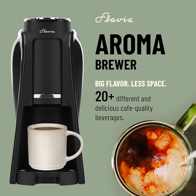 Flavia Aroma Brewer - Coffee Machine, Makes Coffee, Lattes, Tea, and other Hot or Iced Beverages with Single-Serve Freshpacks, Multiple Brew Sizes, Black, Works ONLY with Flavia Freshpacks