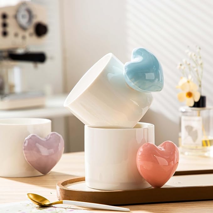Pearl Ceramic Coffee Mug for Tea Latte Milk Cute Love Shape Cup for Home Office Women Gift 6.5 oz (love pearl purple, 330 ml)