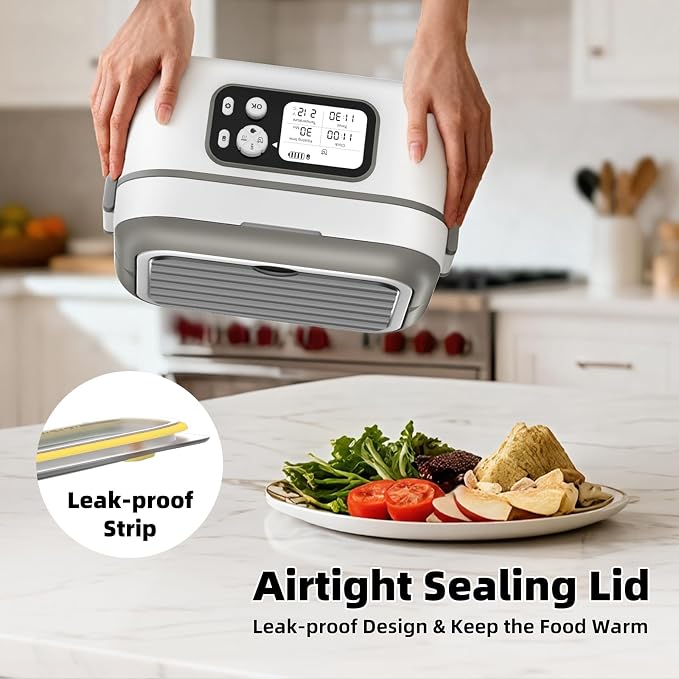 Cordless Electric Heated Lunch Box for Adults, XL 6.3-Cups Rechargeable Battery Powered Smart Self Heating Lunchbox for Men Women, 100W Food Warmer for Trucks Driver Travel Office Worker
