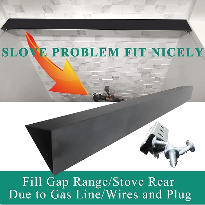 30" Slide In Range or Stove Rear Filler Trim Kit, Universal Fill Strip for Gap Between Slide-In Stove Range and Wall, W10113901A Compatible with Whirlpool and Most Brand, Durable Aluminum, Black