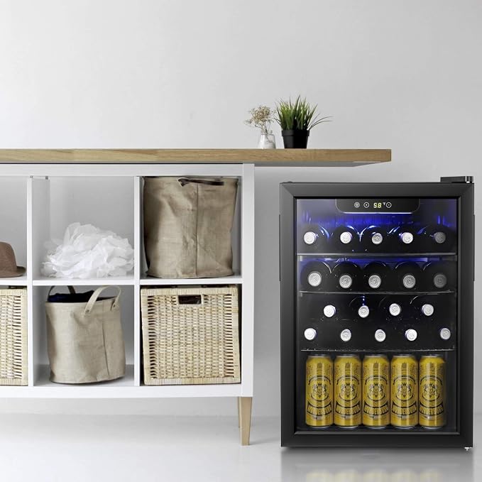 Antarctic Star 16 Bottle Wine Cooler Beverage Refrigerator Beer Soda Clear Glass Door Quiet Bar Fridge Adjust Temp Control Freestanding, 2.41 Cu. Ft