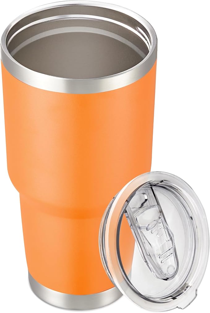 30 oz Tumbler with Lid Stainless Steel Tumblers Vacuum Insulated Cup Reusable Powder Coated Travel Mug Double Wall Leak Proof Portable Cups Keep Cold Drinks for 12 Hours, Orange, 1 Pack