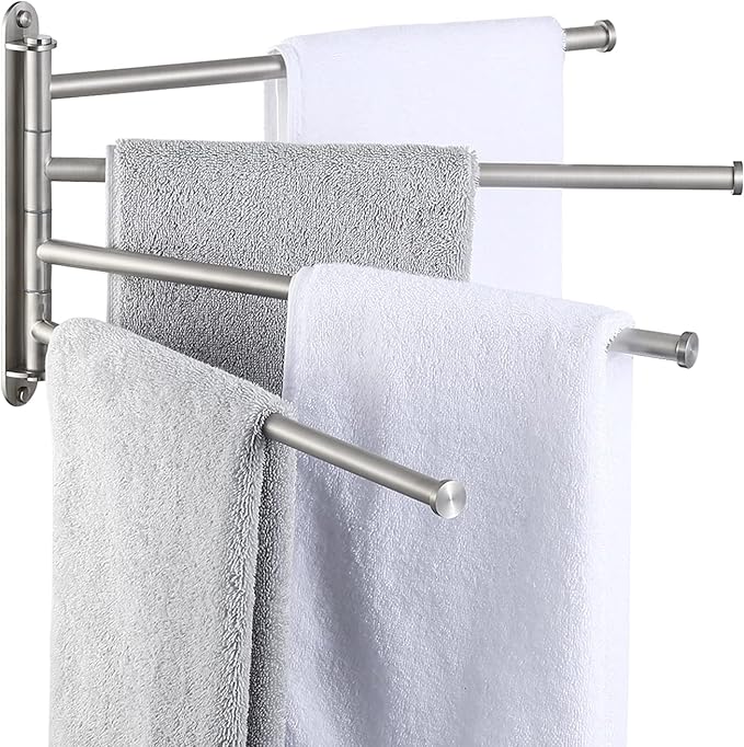 KES Bathroom Towel Rack 15.5-Inch, Swivel Towel Bar 4-Arm, Swing Out Towel Bar Wall Mounted, SUS304 Stainless Steel Brushed Finish, A2103S4L40-2