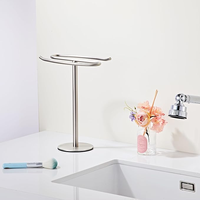 Brushed Nickel Hand Towel Holder Stand,13 Inch Free-Standing Towel Rack, SUS304 Stainless Steel Towel Bar Rack Stand, Tower Bar for Bathroom Kitchen Vanity Countertop…