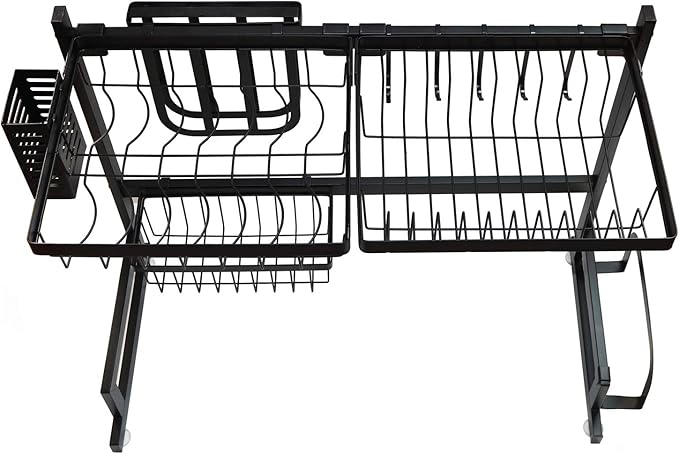 HTTMT- Stainless Steel Dish Rack Over Sink W/Cutlery Holder Kitchen Drainer Organizer [P/N:ET-DISHRACK001]