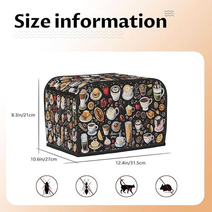 Coffee Fruit Lemon Toaster Cover 4 Slice Dust and Fingerprint Protection Toaster Bread Maker Covers Washable Kitchen Small Appliance Covers for Kitchen Accessories Decor Bakeware Women Gift