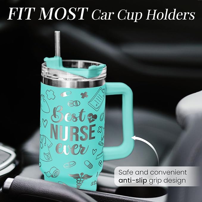SANDJEST Nurse Gifts for Women, Nurse Tumbler with Handle 40oz Stainless Steel Coffee Cup with Straw Lid, Nursing Gift for Female Nurses, Appreciation Gift for Graduation Christmas Birthday