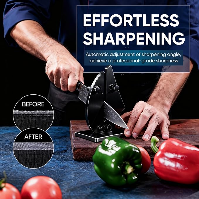 VN3 Professional Knife Sharpener | 3-Action Tungsten Carbide, Black | For Repair, Restoration and Sharpening, Easy to Use, Replacement Blades Included, Soild and Durable, Sailboat Shaped Design