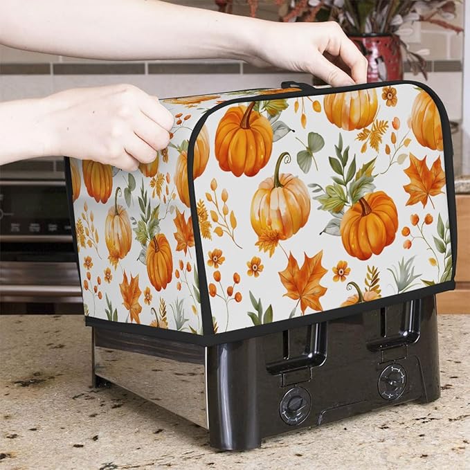 Pumpkin Thanksgiving Watercolor 2 Slice Toaster Cover Dust And Fingerprint Bread Maker Cover Bakeware Protector Washable Appliance Covers Kitchen Accessories For Home Kitchen Women Gift