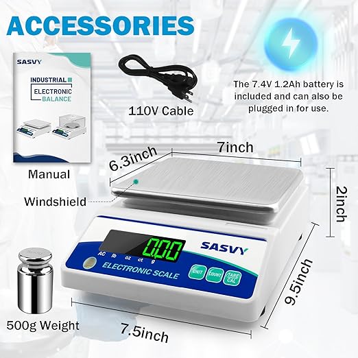 Lab Scale 5000g x 0.01g Scientific Scale g/oz/ct/lb High Precision Digital Electronic Analytical Balance for Jewelry Kitchen Laboratory School, Includes 500g Calibration Weight&Battery