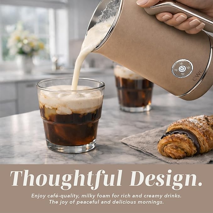 COOK WITH COLOR 4-in-1 Electric Milk Steamer and Frother - 2-Minute Heating and Frothing, Hot and Cold Foam Maker for Coffee, Latte, Cappuccino, Macchiato, Milk Warmer, Auto Shut Off, Sand