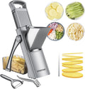 Safe Mandoline Slicer for Kitchen, 6 in 1 Vegetable Chopper, French Fry Cutter For Potatoes, Potato Slicer,Food Chopper,Adjustable Thickness 0.1-8 mm, With Peeler/Cleaning Brush (Deep Gray)