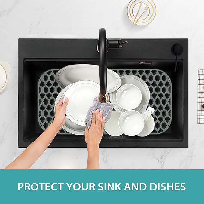 SAMSIER Silicone Sink Protectors Mats (13x11 & 14x12 & 16x12 & 18x16 & 19x14 & 21x16 & 22x13 & 25x16 & 26x14 & 28x14 & 30x16) for Bottom of Kitchen Sink (28”x14.4”, Rear Drain)