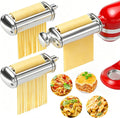 3PCS Pasta Maker Attachment for All Kitchenaid Stand Mixers, Stainless Steel Pasta Attachments Include Spaghetti Cutter & Fettuccine Cutter, Pasta Roller with 8 thickness knob