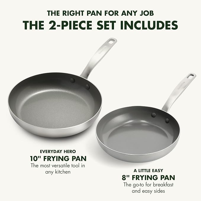 GreenPan Chatham Tri-Ply Stainless Steel Healthy Ceramic Nonstick 8" and 10" Frying Pan Skillet 2-Piece Set, PFAS-Free, Multi Clad, Induction, Dishwasher Safe, Oven Safe, Silver