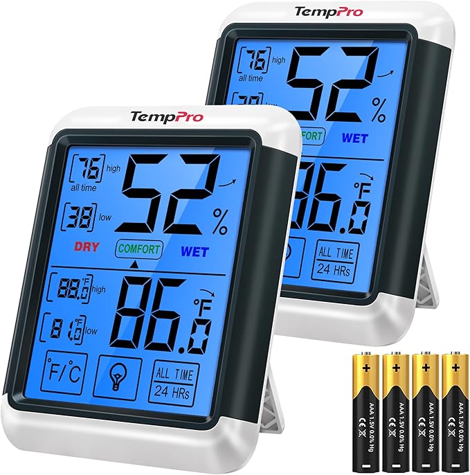 TempPro TP55 Digital Indoor Hygrometer Thermometer, 4-Inch Temperature/Humidity Monitor with Touchscreen and Backlit, Room Thermometer/Humidity Meter for House Home Greenhouse (Previously ThermoPro)