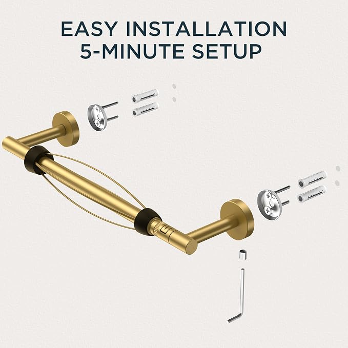 FORIOUS Paper Towel Holder Under Cabinet, SUS304 Wall Mounted Commercial Paper Towel Holder, One-Handed Tear Hanging Paper Roll Holder with Ratchet Mechanism for Kitchen Bathroom (Brushed Gold)