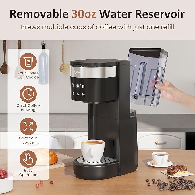 SUNVIVI Single Serve Iced Coffee Maker, 3 Brewing Modes for K-Cup Pod/Ground Coffee, 30oz Removable Water Reservoir & Reusable Filter, Compact for Home & Office, Black