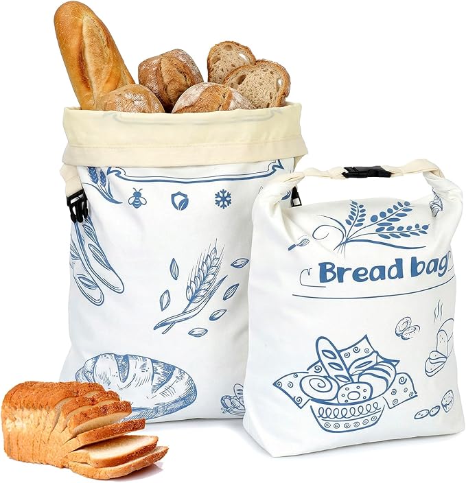 OTraki 2 Pack Beeswax Bread Bags for Sourdough Homemade Bread, Reusable Natural Cotton Beeswax Bag Portable Food Storage Cloth Bag to Keep Loaves Fresh Longer, 17×13 Inch & 14×8 Inch
