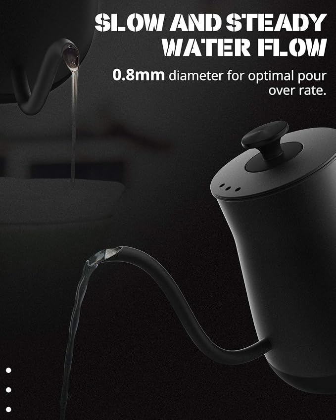 Electric Kettle, Gooseneck Kettle with Auto Shut Off, 0.8L Small Eletric Tea Kettle, Precise Spout Designed for Coffee Tea, 1000W Quick Heat Up, Stainless Steel, Matte Black | Auto Shut Off, 0.8L, Precise Spout Designed for Coffee Tea, 1000W Quick Heat...