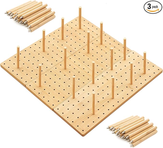 Kigley 3 Pcs Bamboo Wood Pegboard Drawer Organizer with 32 Pegs Wooden Peg Board Drawer Shelf Organizer Adjustable Peg System for Dishes Plate Pot Container Cookware Utensil Kitchen