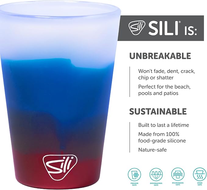 Silipint 1.5oz Silicone Shot Glasses – Pack of 2 Unbreakable, BPA-Free, Non-Toxic, Dishwasher & Freezer Safe Cups – Colored Shot Glasses for Cold Beverages, Cocktails, Travel, Party (Americana)