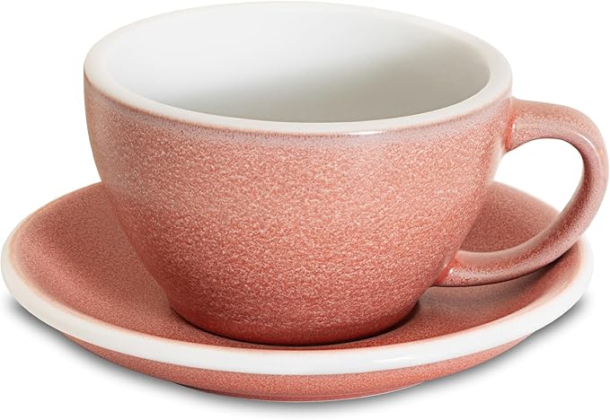 Loveramics Matt Cappuccino Cup, 10 oz Ceramic Latte Art Mug with Saucer, Thick-walled stoneware cup Set, Barista Latte Cup Set for Latte, Cappuccino, Tea - Mineral Colors (Cinnabar, 10OZ)
