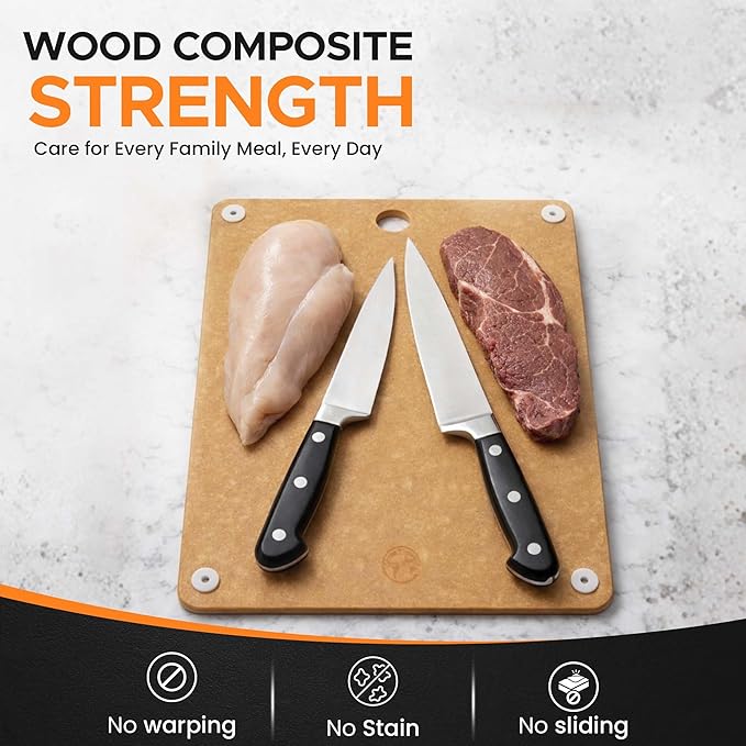 Composite Wood Cutting Board Set of 3 – Dishwasher Safe, Non-Toxic & Plastic-Free Cutting Boards for Kitchen – Large, Medium & Small Non-Slip Wood Charcuterie & Chopping Boards (Tan)