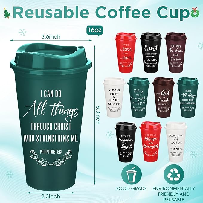 Skylety 60 Pack Bulk Christian Gifts for Men Women 16oz Reusable Bible Verse Tumbler Plastic Coffee Cup with Lid Inspirational Religious Church Gift for Teacher Graduation Party Favor (Classic Color)