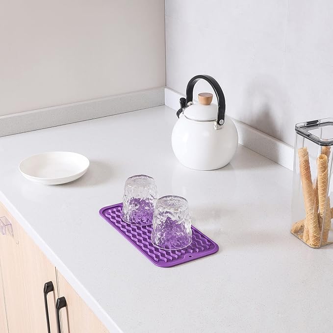 MicoYang Silicone Dish Drying Mat for Multiple Usage,Easy clean,Eco-friendly,Heat-resistant Silicone Mat for Kitchen Counter or Sink,Refrigerator or Drawer Liner Purple S 12 inches x 6 inches