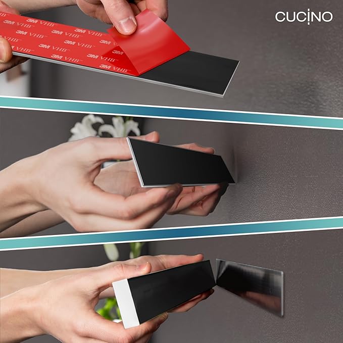 CUCINO Magnetic Knife Holder for wall, 10" no drilling required, includes self-adhesive tape, extra strong for holding knives – Awarded magnet strip – White Rubber
