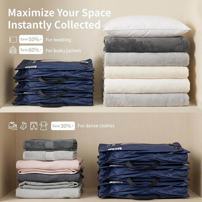Vacuum Seal Bags for Travel with Pump, Navy, 20+24 | Reusable Nylon, Compression Packing Cubes, Odor & Waterproof, Space Saving for Suitcase & Backpack, 2 Pcs