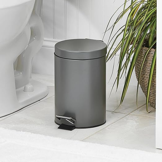 mDesign Pedal Bin — Metal Waste Bin with Pedal, Lid and Plastic Bucket Insert — for Bathroom, Kitchen, and Office — 3 Litre Household Rubbish Bin with Ergonomic Design — Graphite Grey