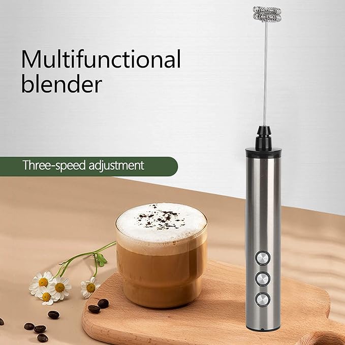Milk Frother, Milk Mixer, Stainless Steel Milk Frother USB Charging Handheld Electric Egg Beater for Home Kitchen