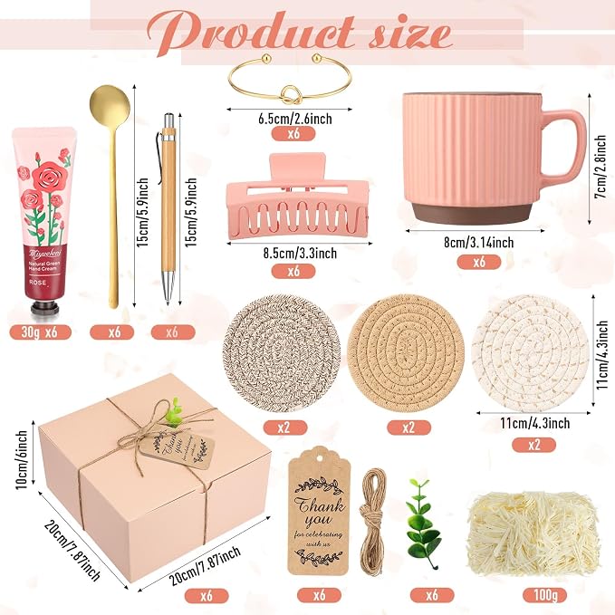 Reallnaive 61 Pcs Baby Shower Prizes for Game Winners Include Ceramic Mug Coaster Hand Cream Pen Spoon Bracelet Hair Clip Card Gift Box with Raffia for Guests Gender Reveal Bridal Shower Party(Pink)