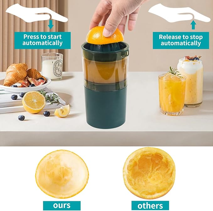 Citrus Juicer Electric auto on off by hand press Orange Juicer squeezer with Pulp Control Strainer Lemon Squeezer for lime grapefruit pomegranate with Powerful motor Portable (Dark Green)